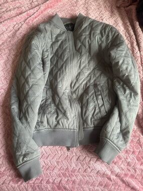 Zara Quilted Bomber Jacket in Light Gray